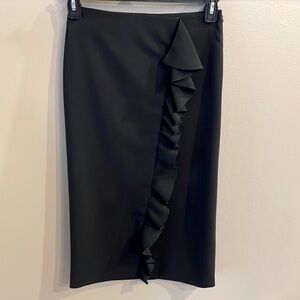 ZARA open slit ruffle front midi pencil skirt side zipper black NWOT size Small